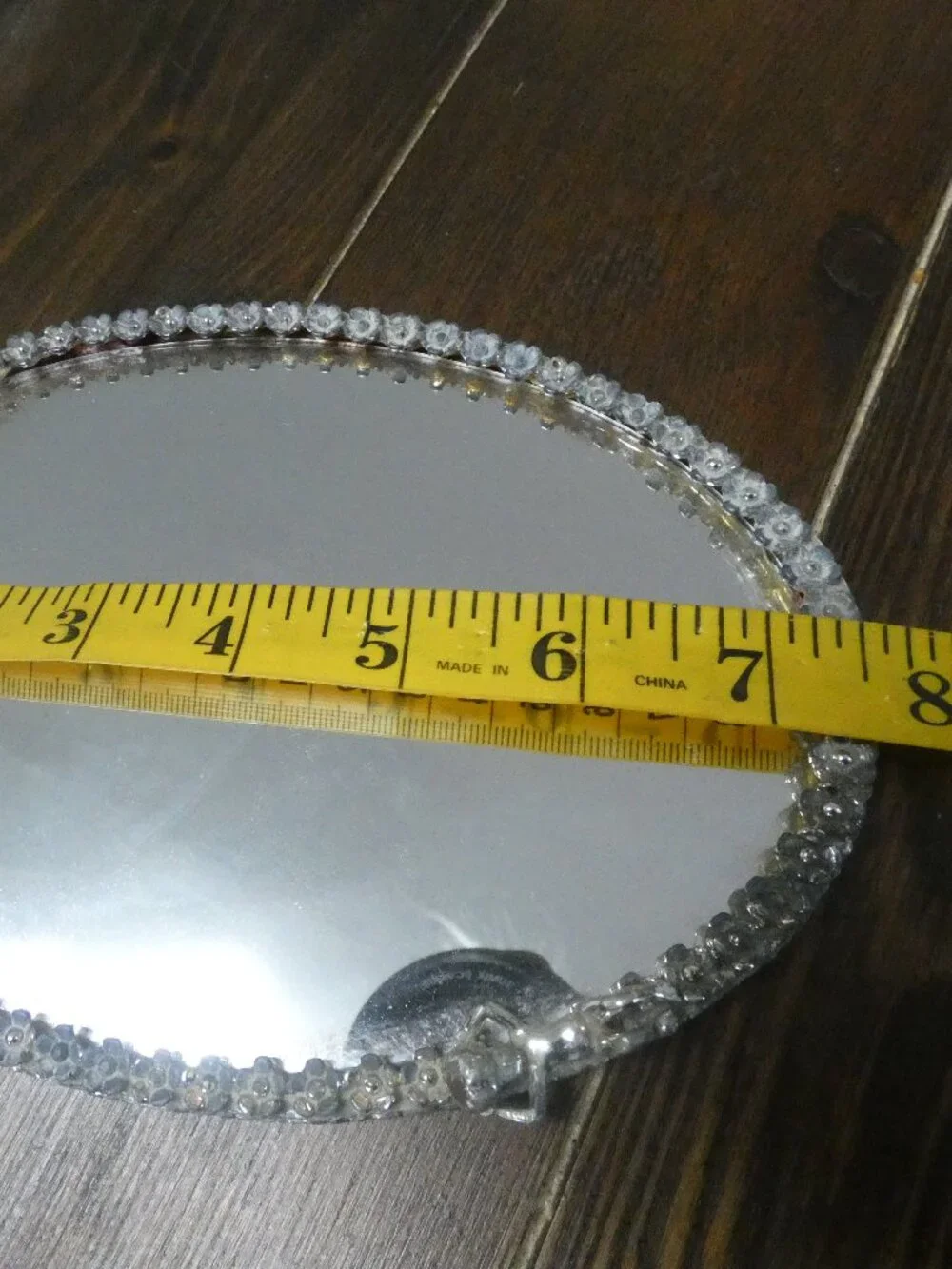 VTG Sam Fink Silver Colored Oval Ornate Mirror Cherubs Resting Filigree Tray 7.5